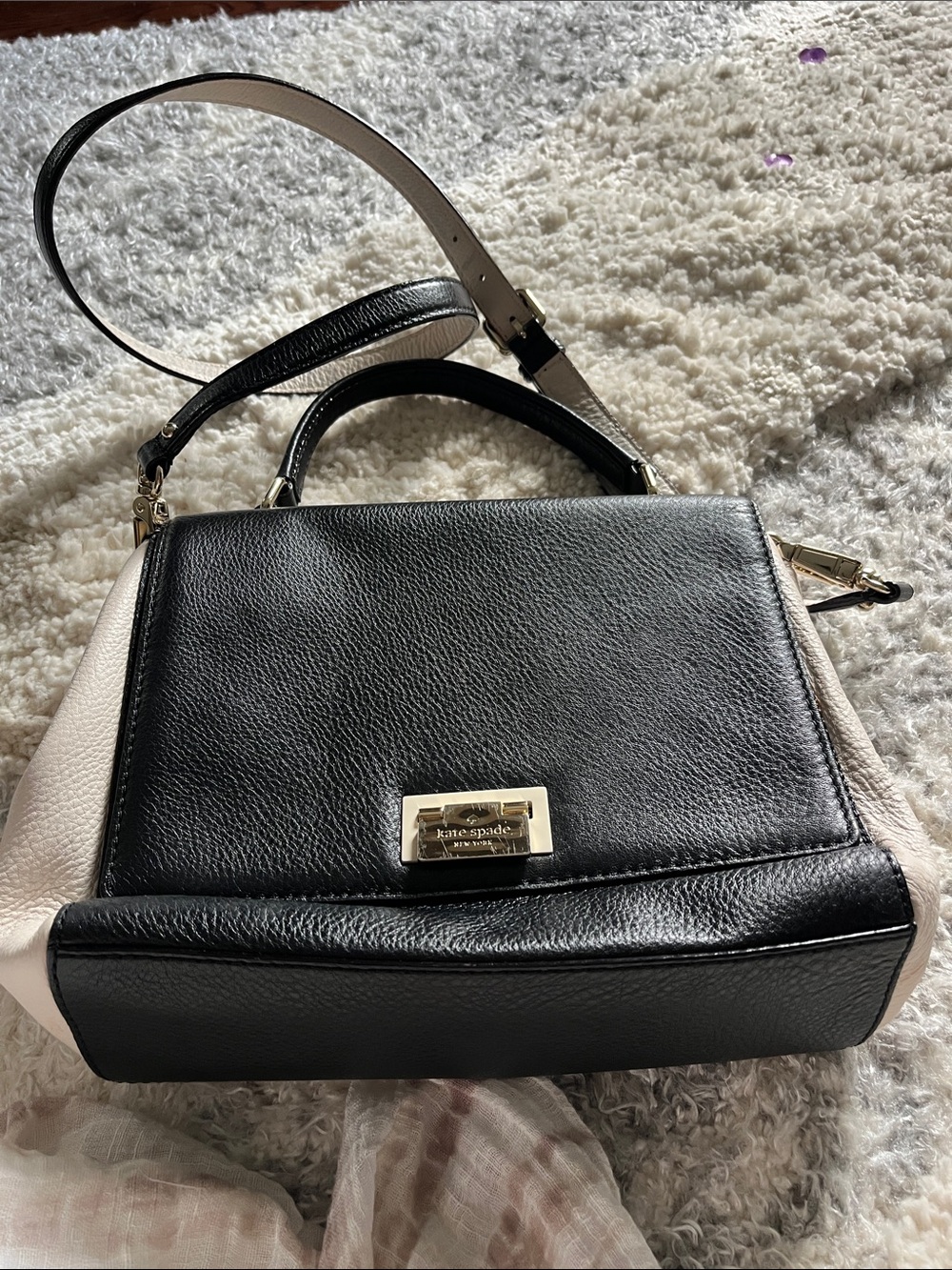 kate spade Black and Cream Leather Top-Handle Satchel